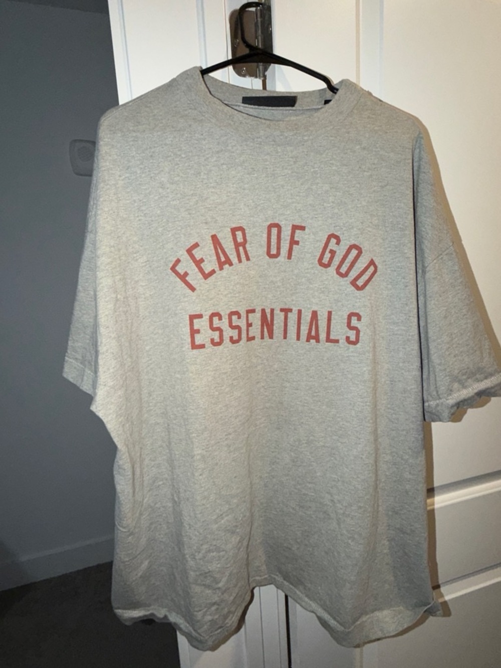 Fear of God Essentials Short Sleeve Tee - Light Gray with Red Logo